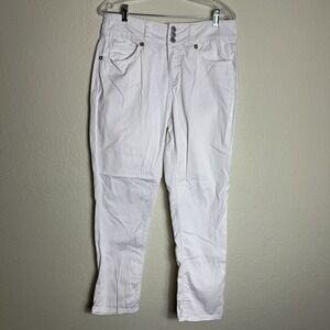Hydraulic Women's  White Jeans 3 Buttons Size 10 Stretch Flat Front Embroidered